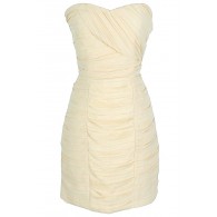 Pleated Chiffon Strapless Dress in Cream